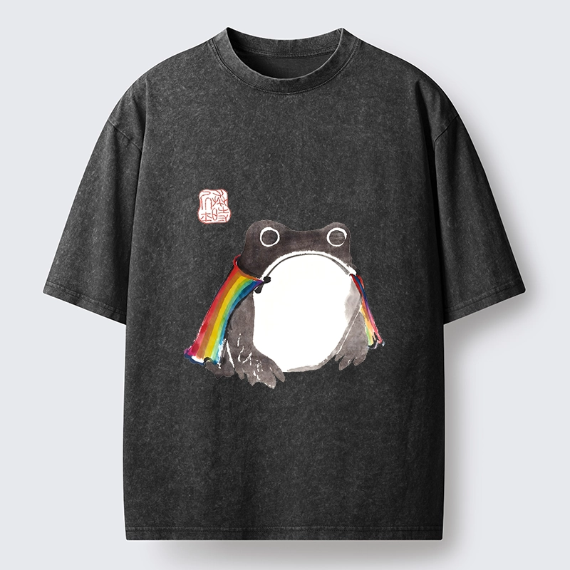 Tokyo-Tiger Pride Frog Cheerful Vibe Washed T-Shirt 