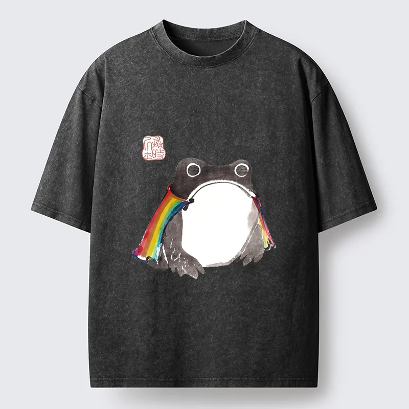 Tokyo-Tiger Pride Frog Cheerful Vibe Washed T-Shirt 