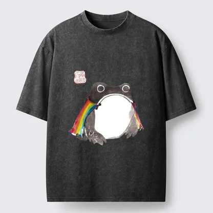 Tokyo-Tiger Pride Frog Cheerful Vibe Washed T-Shirt 