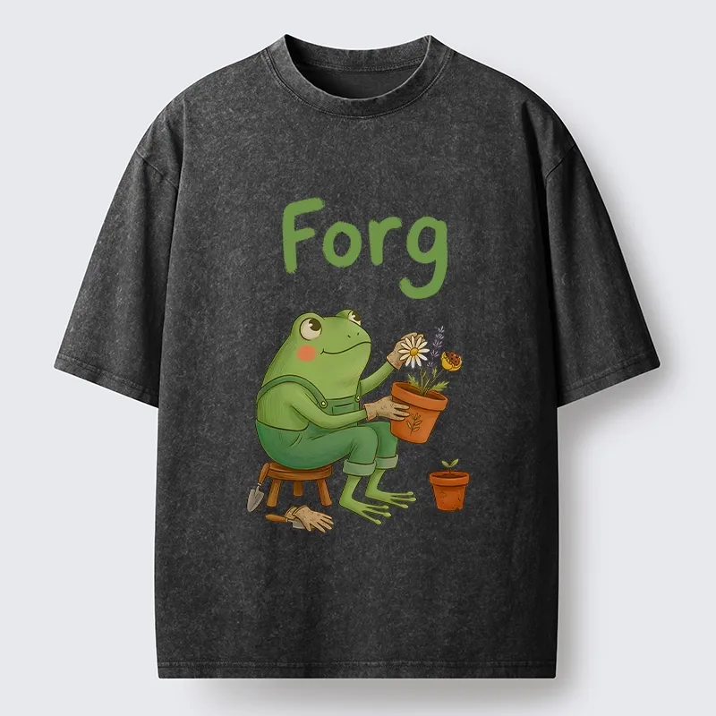 Tokyo-Tiger Cute Frog Gardening Meme Washed T-Shirt