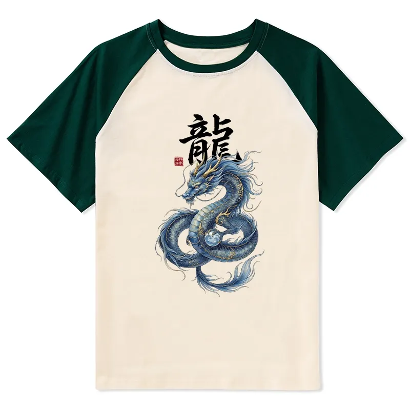 Tokyo-Tiger Mythic Blue Dragon Raglan T-shirt