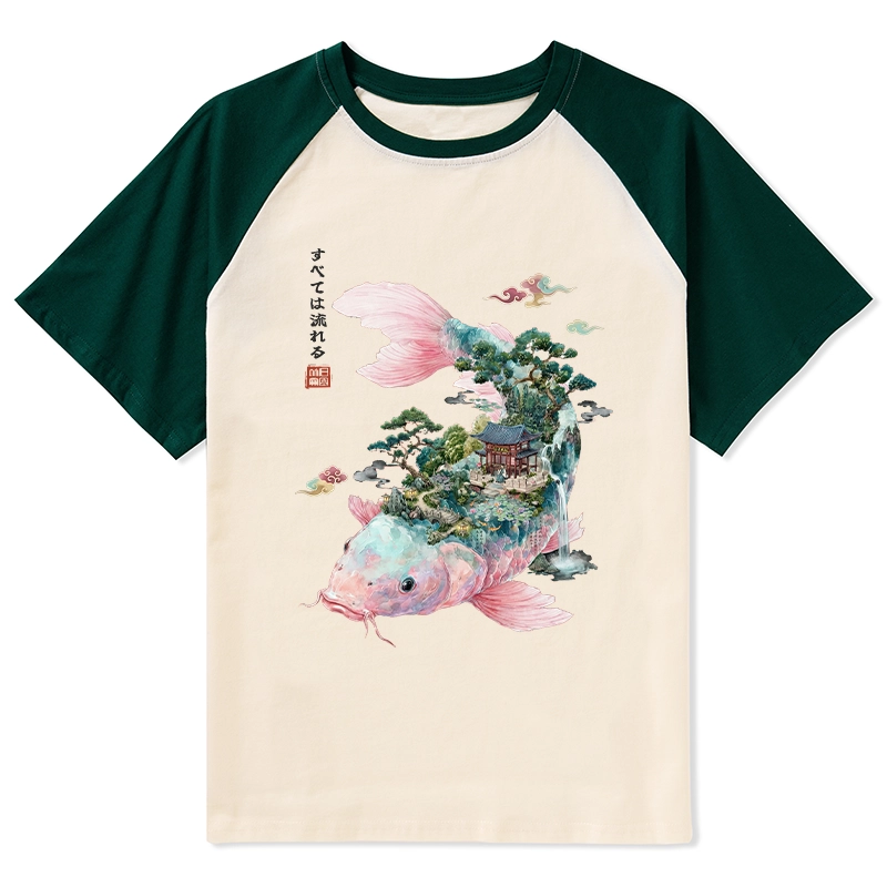 Tokyo-Tiger Journey Of The Flowing Koi Raglan T-shirt