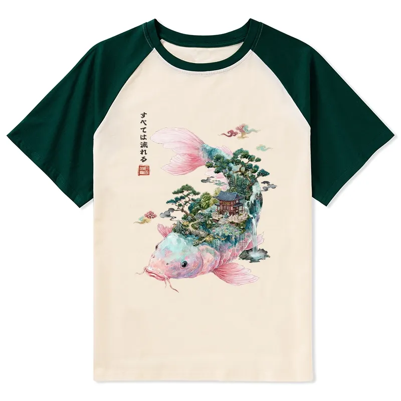 Tokyo-Tiger Journey Of The Flowing Koi Raglan T-shirt