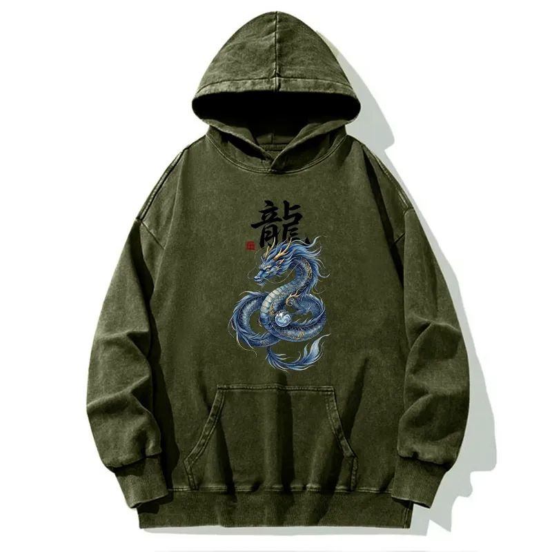 Tokyo-Tiger Mythic Blue Dragon Washed Hoodie