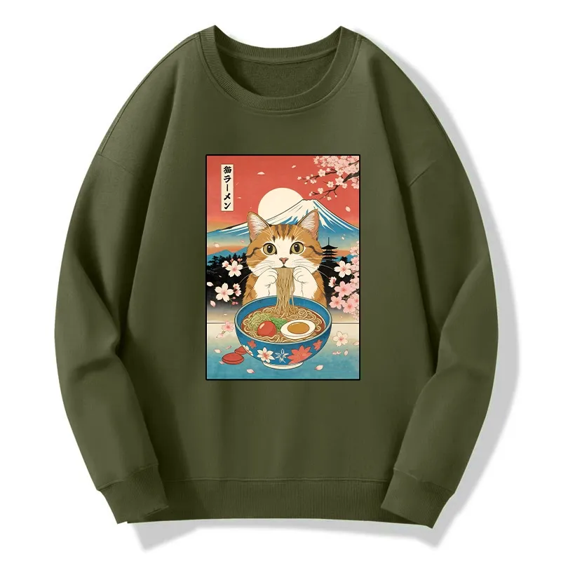 Tokyo-Tiger Funny Orange Cat Eating Ramen Japan Classic Sweatshirt