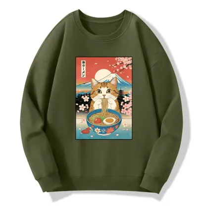 Tokyo-Tiger Funny Orange Cat Eating Ramen Japan Classic Sweatshirt