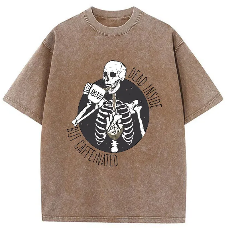 Tokyo-Tiger Dead Inside But Caffeinated Washed T-Shirt