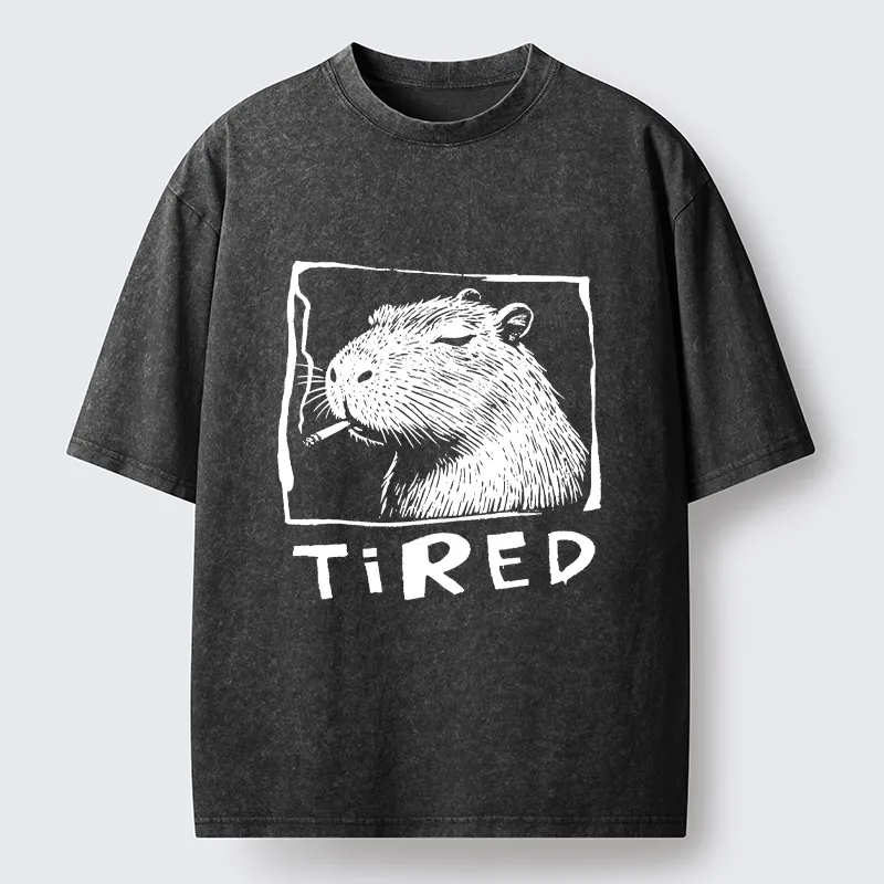 Tokyo-Tiger Tired Life Funny Capybara Art Washed T-Shirt Sale
