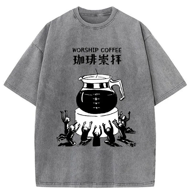 Tokyo-Tiger Worship Coffee Funny Washed T-Shirt