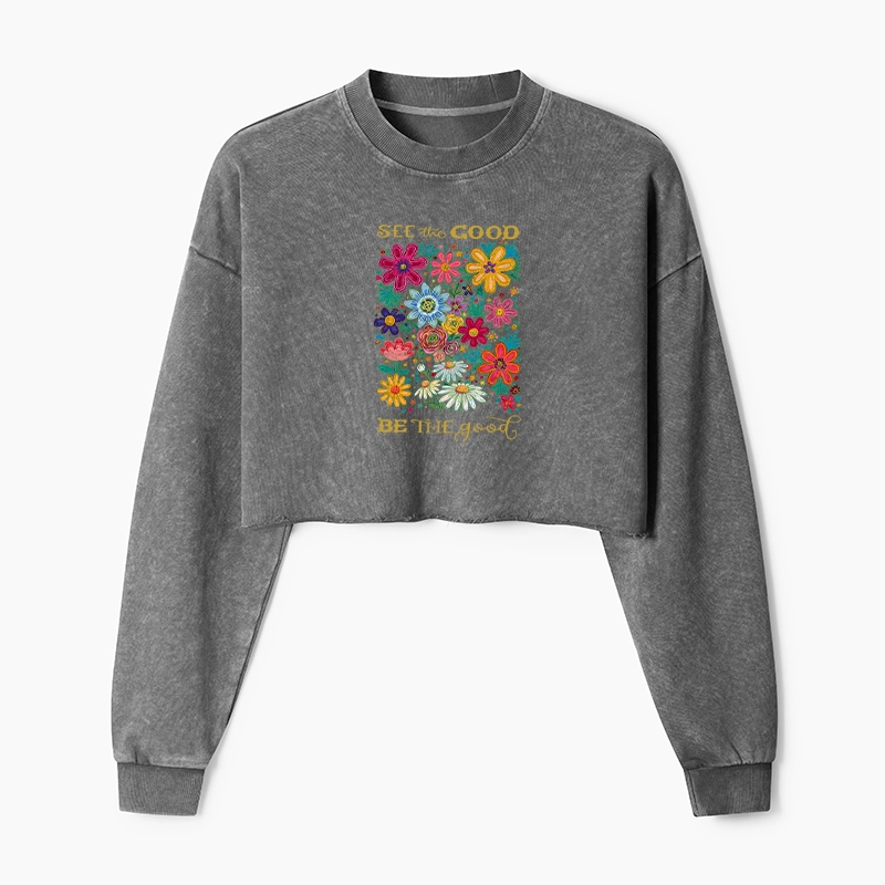 Tokyo-Tiger Flower：See The Good Be The Good Washed Crop Sweatshirt