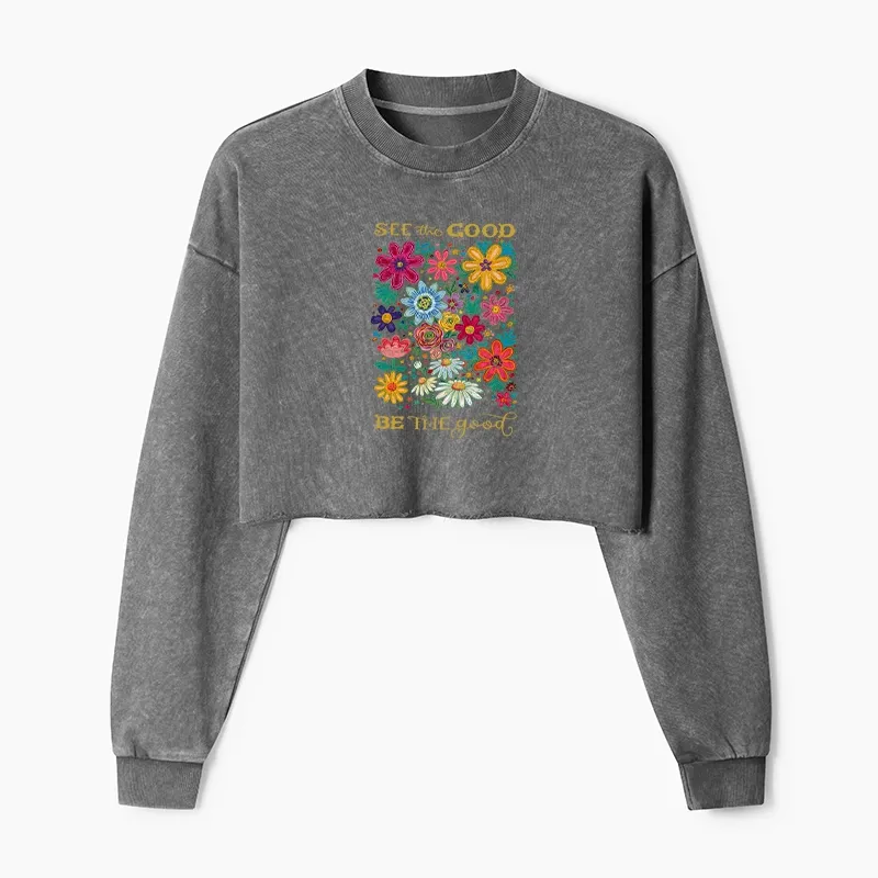 Tokyo-Tiger Flower：See The Good Be The Good Washed Crop Sweatshirt Sale