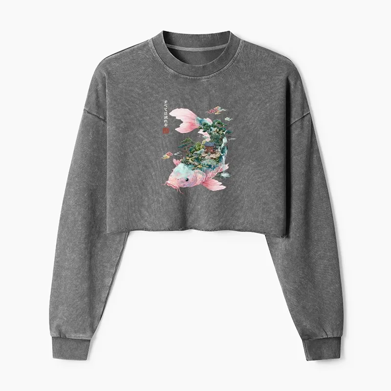 Tokyo-Tiger Journey Of The Flowing Koi Washed Crop Sweatshirt