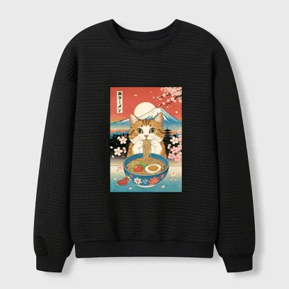 Tokyo-Tiger Funny Orange Cat Eating Ramen Japan Waffle Sweatshirt