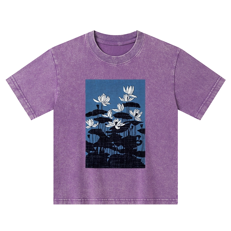 Tokyo-Tiger Blue Lotus Japanese Art Kids Washed T-Shirt