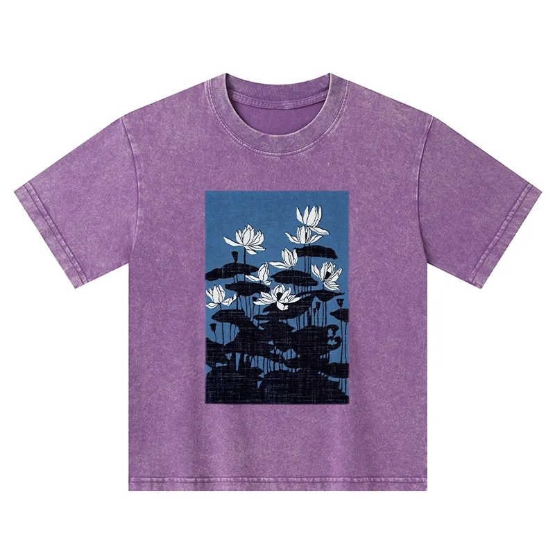 Tokyo-Tiger Blue Lotus Japanese Art Kids Washed T-Shirt