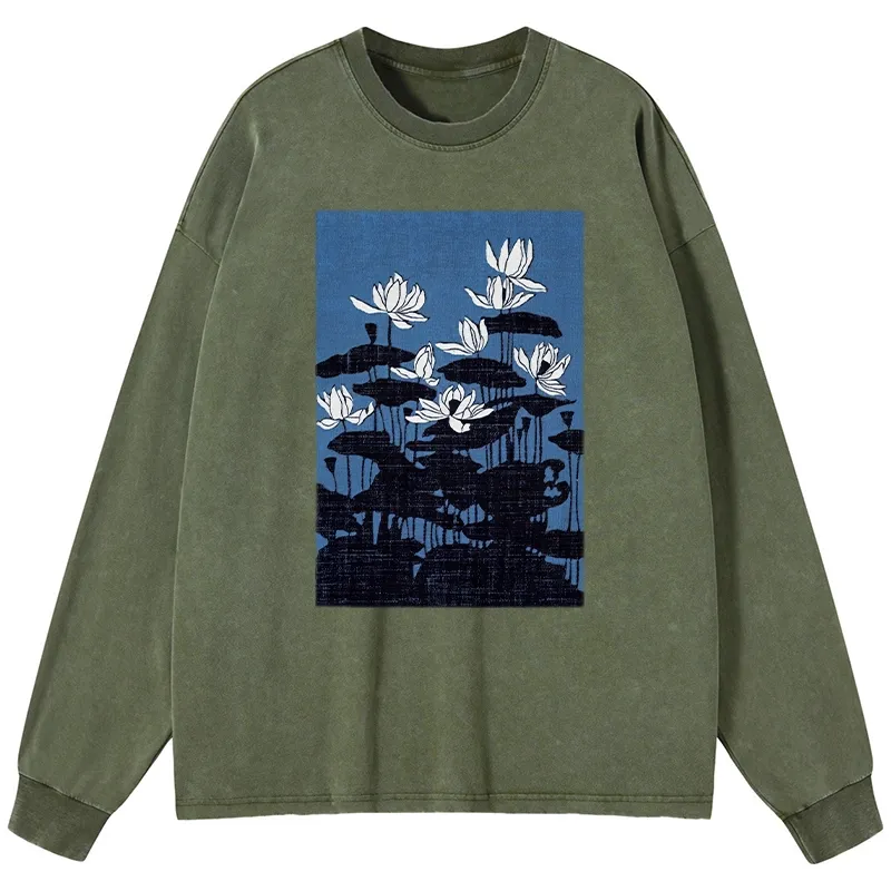 Tokyo-Tiger Blue Lotus Japanese Art Long Sleeve T-Shirt