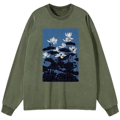 Tokyo-Tiger Blue Lotus Japanese Art Long Sleeve T-Shirt