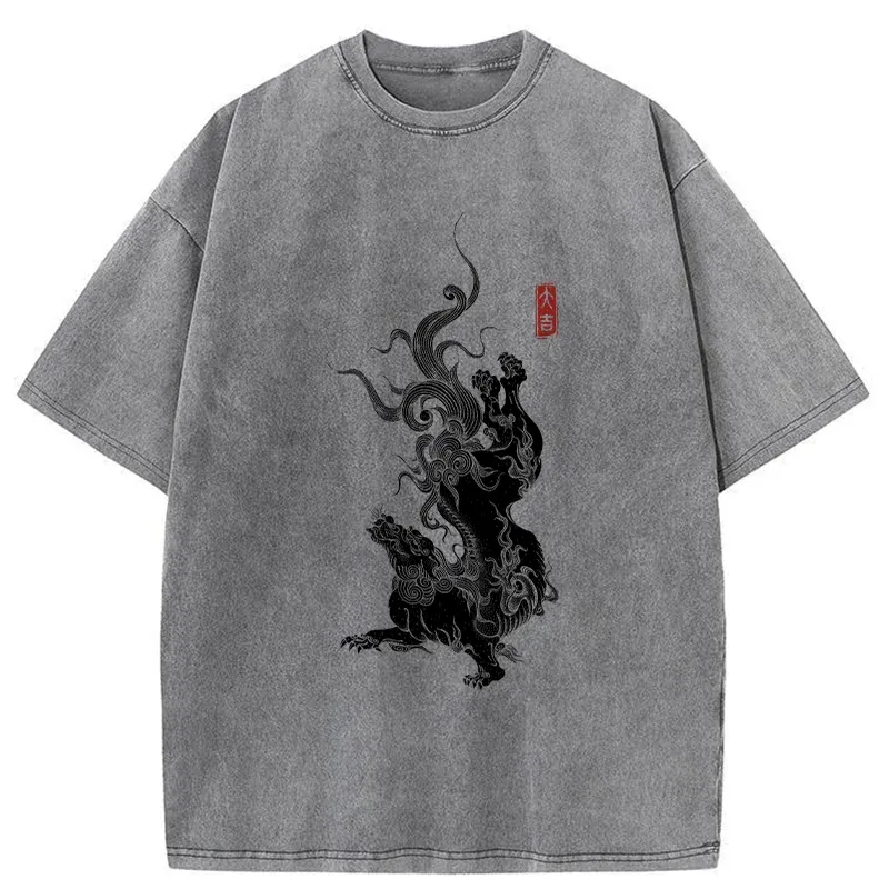 Tokyo-Tiger Japanese Mythical Beasts Washed T-Shirt