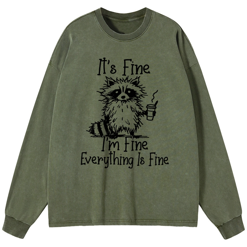 Tokyo-Tiger Raccoon Fine Meme Washed Long Sleeve T-Shirt