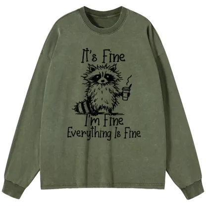 Tokyo-Tiger Raccoon Fine Meme Washed Long Sleeve T-Shirt