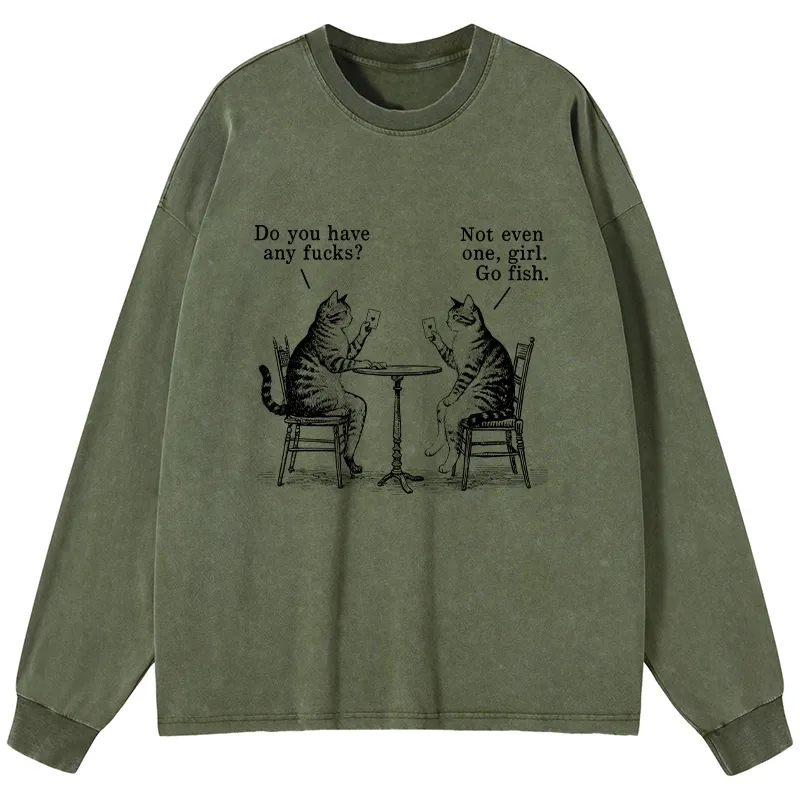 Tokyo-Tiger Cat Poker Night Washed Long Sleeve T-Shirt