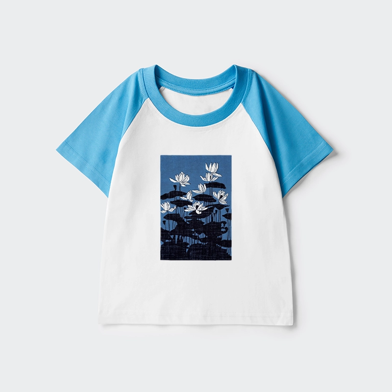 Tokyo-Tiger Blue Lotus Japanese Art Kids Raglan T-shirt