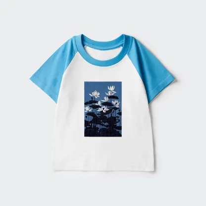 Tokyo-Tiger Blue Lotus Japanese Art Kids Raglan T-shirt