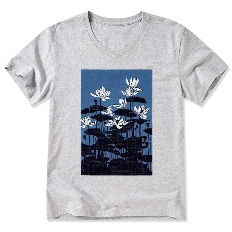 Tokyo-Tiger Blue Lotus Japanese Art V-Neck Classic T-Shirt