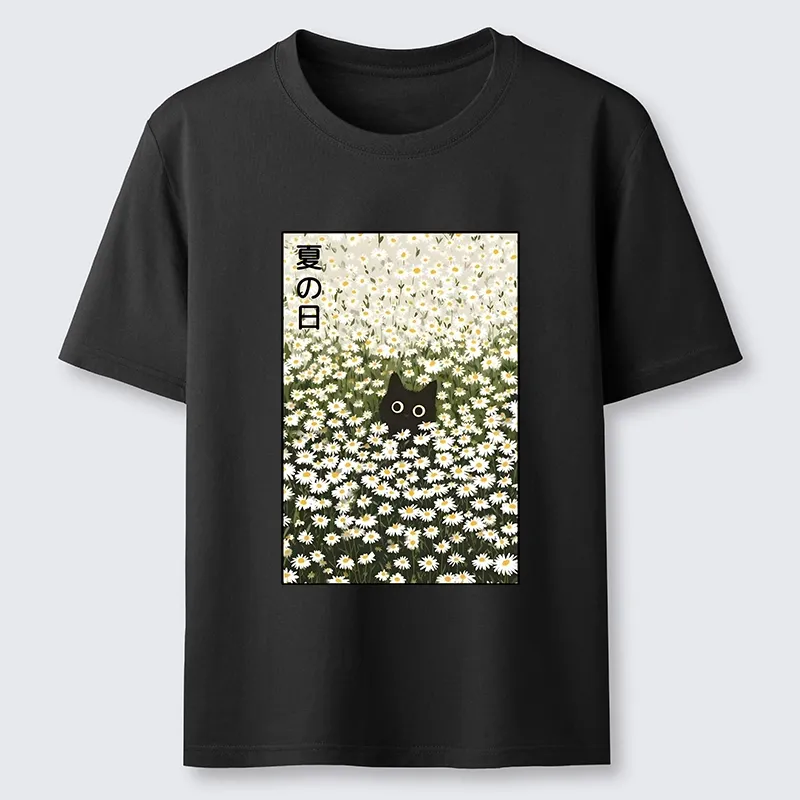 Tokyo-Tiger Summer Day Daisies Black Cat Classic T-Shirt