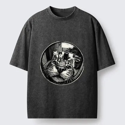 Tokyo-Tiger Cat Takes A Group Photo Washed T-Shirt
