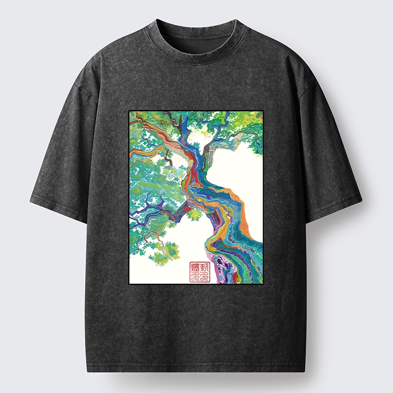 Tokyo-Tiger Colorful Magic Tree Washed T-Shirt