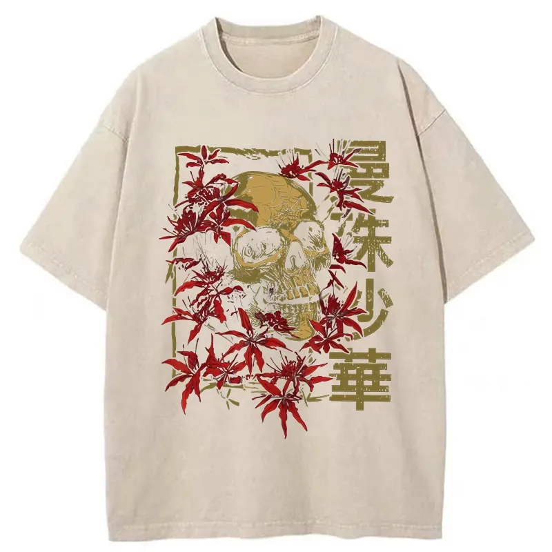 Tokyo-Tiger Skull in Lycoris Washed T-Shirt