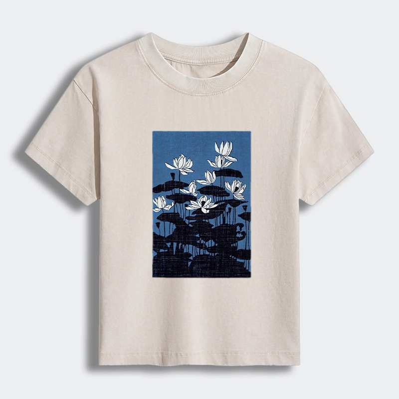 Tokyo-Tiger Blue Lotus Japanese Art Women's Washed T-shirt