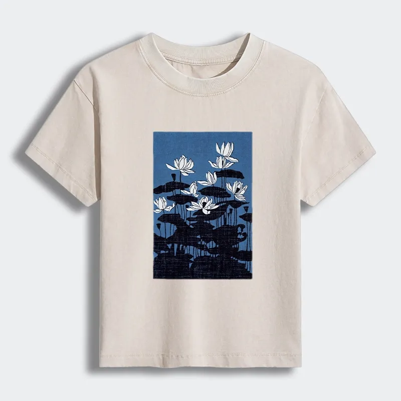 Tokyo-Tiger Blue Lotus Japanese Art Women's Washed T-shirt Sale