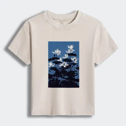 Tokyo-Tiger Blue Lotus Japanese Art Women's Washed T-shirt