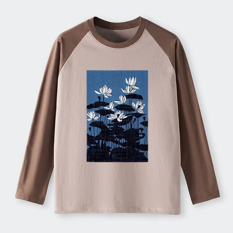 Tokyo-Tiger Blue Lotus Japanese Art Raglan Long Sleeve T-shirt