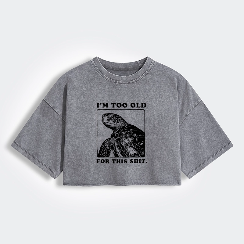 Tokyo-Tiger Turtle I Quit Meme Energy Women's Washed Crop T-Shirt