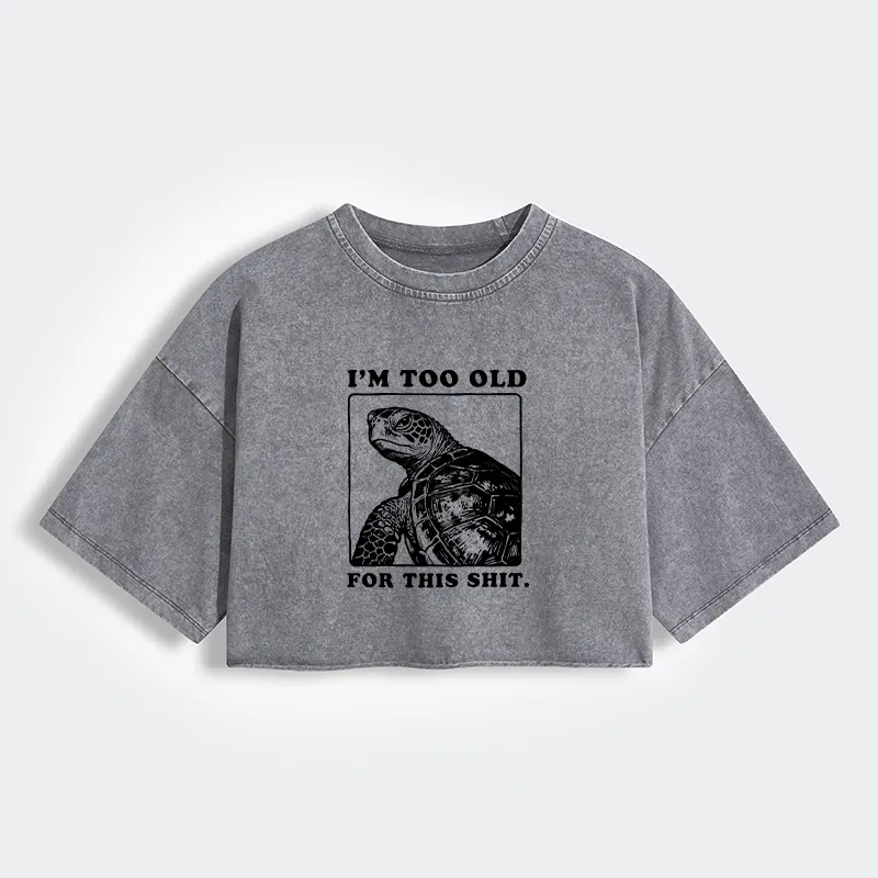 Tokyo-Tiger Turtle I Quit Meme Energy Women's Washed Crop T-Shirt