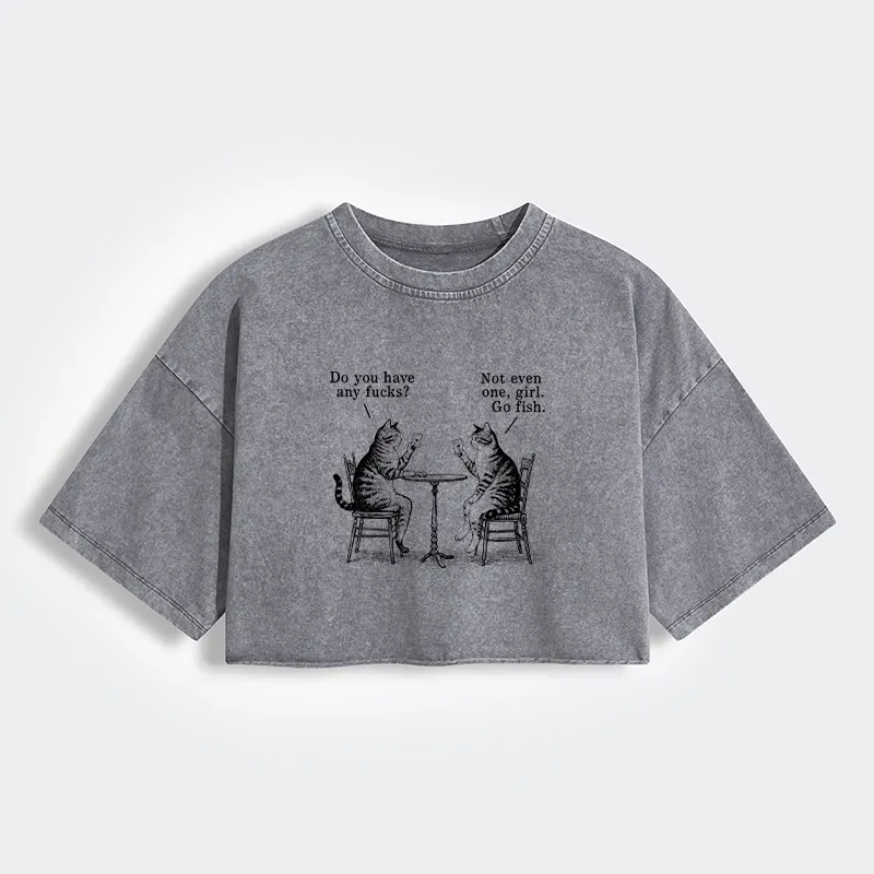 Tokyo-Tiger Cat Poker Night Women's Washed Crop T-Shirt