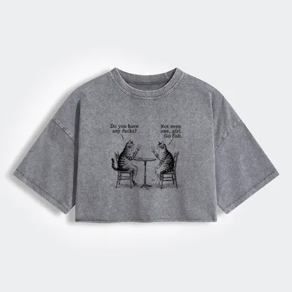 Tokyo-Tiger Cat Poker Night Women's Washed Crop T-Shirt