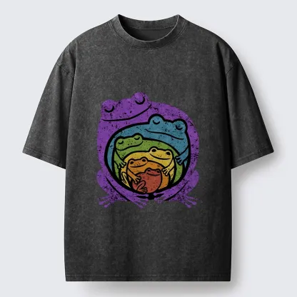 Tokyo-Tiger Rainbow Frogs Hugging Washed T-Shirt