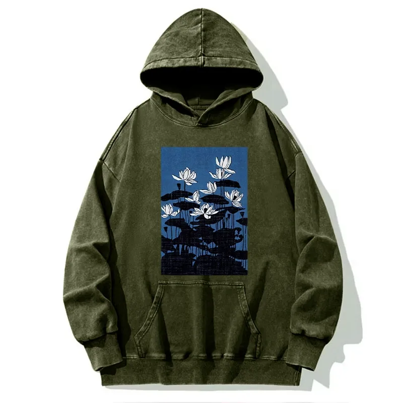 Tokyo-Tiger Blue Lotus Japanese Art Washed Hoodie
