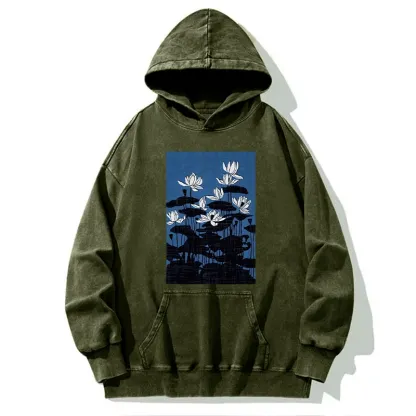 Tokyo-Tiger Blue Lotus Japanese Art Washed Hoodie