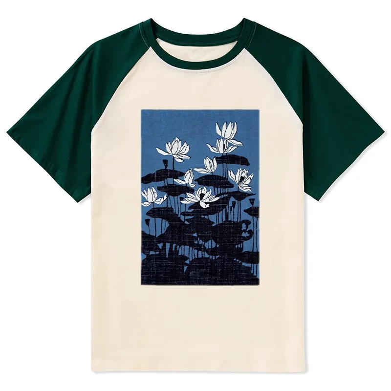 Tokyo-Tiger Blue Lotus Japanese Art Raglan T-shirt