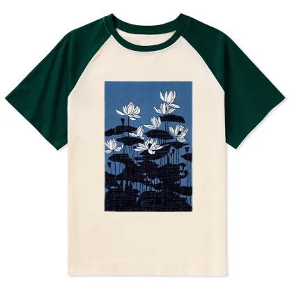 Tokyo-Tiger Blue Lotus Japanese Art Raglan T-shirt
