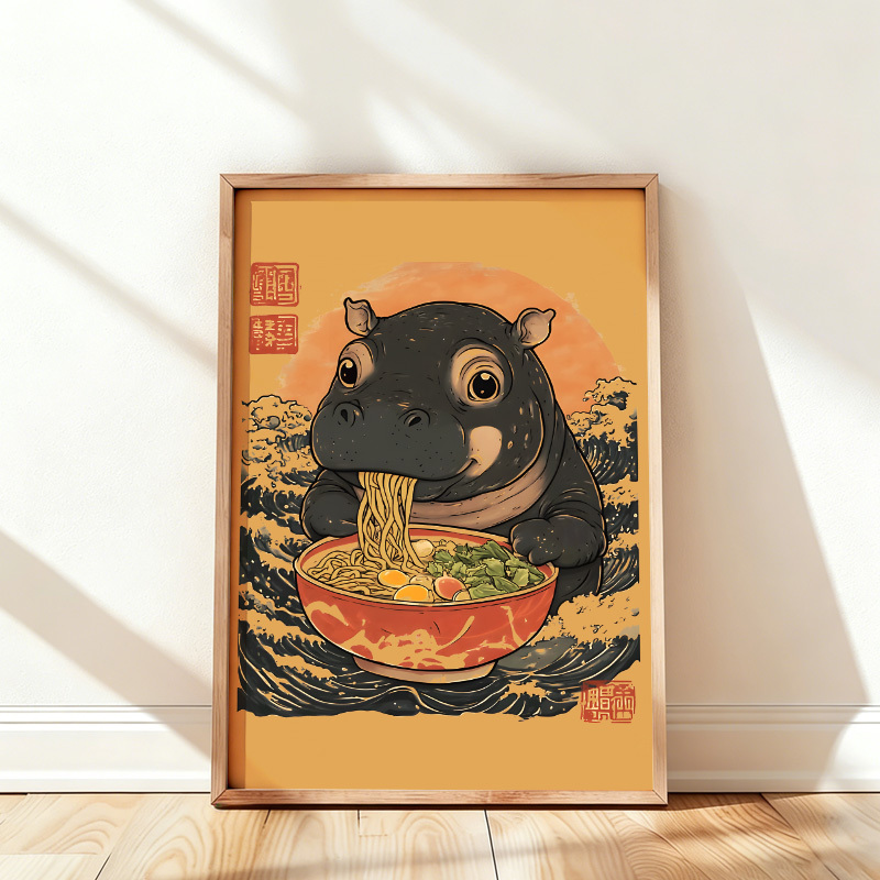 Tokyo-Tiger Moo Deng Eat Ramen Wall Art Poster