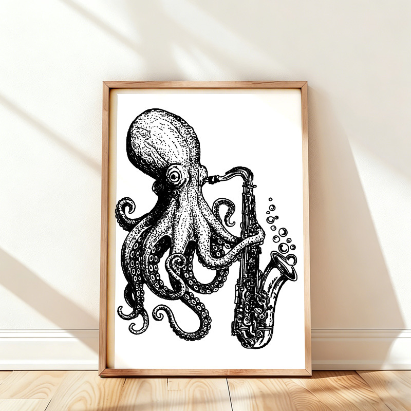 Tokyo-Tiger Octopus Playing Saxophone Wall Art Poster