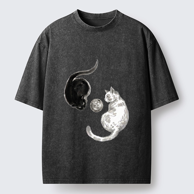 Tokyo-Tiger Cool Yin Yang Cat Art Washed T-Shirt