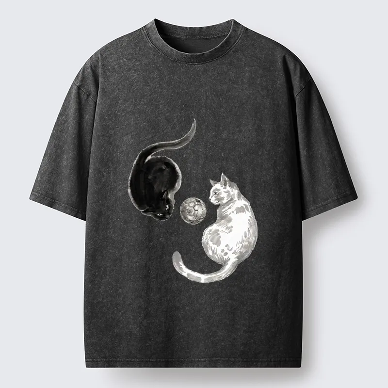 Tokyo-Tiger Cool Yin Yang Cat Art Washed T-Shirt