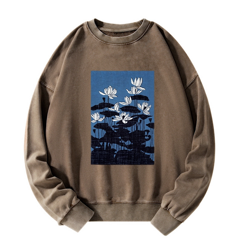 Tokyo-Tiger Blue Lotus Japanese Art Washed Sweatshirt